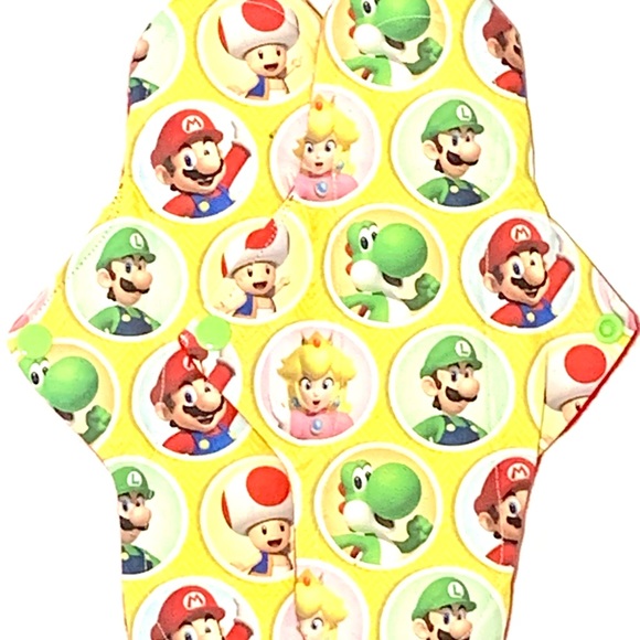 2 Heavy Plus Cloth Menstrual Pads in Fun Mario Land Print 10 inches/New Handmade - Picture 4 of 6